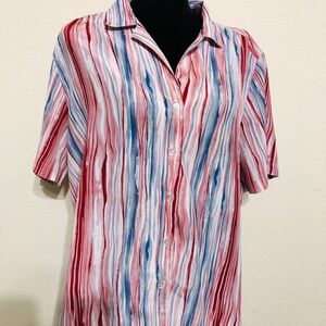 Women's Red and Blue Striped Button Down Shirt